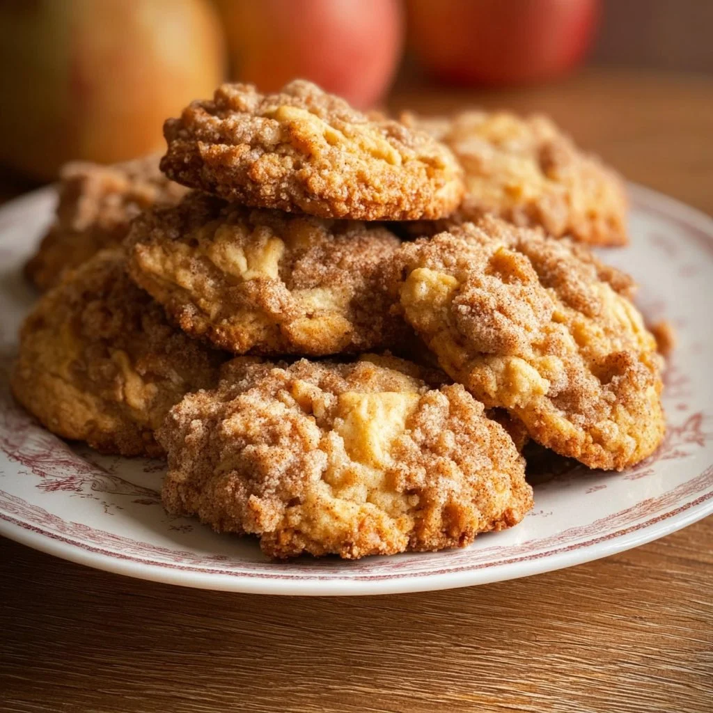Baked Apple Crumb Cookies topped with streusel on a baking tray.