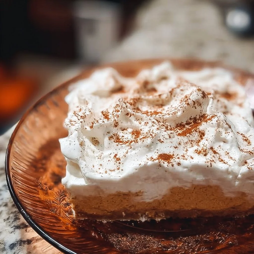 Slice of easy pumpkin cheesecake delight on a white plate