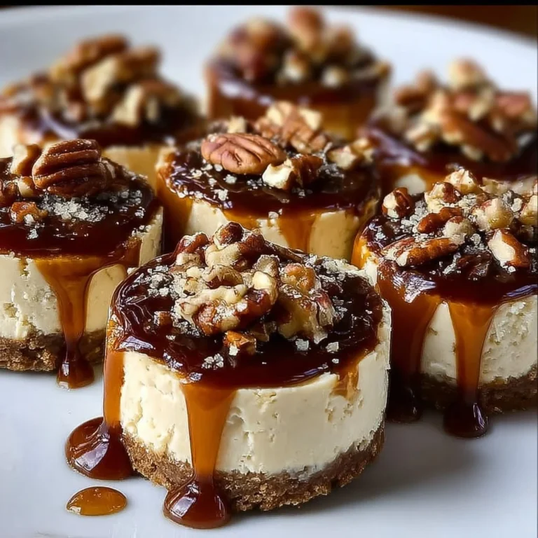 No-Bake Turtle Mini Cheesecakes with caramel and pecans