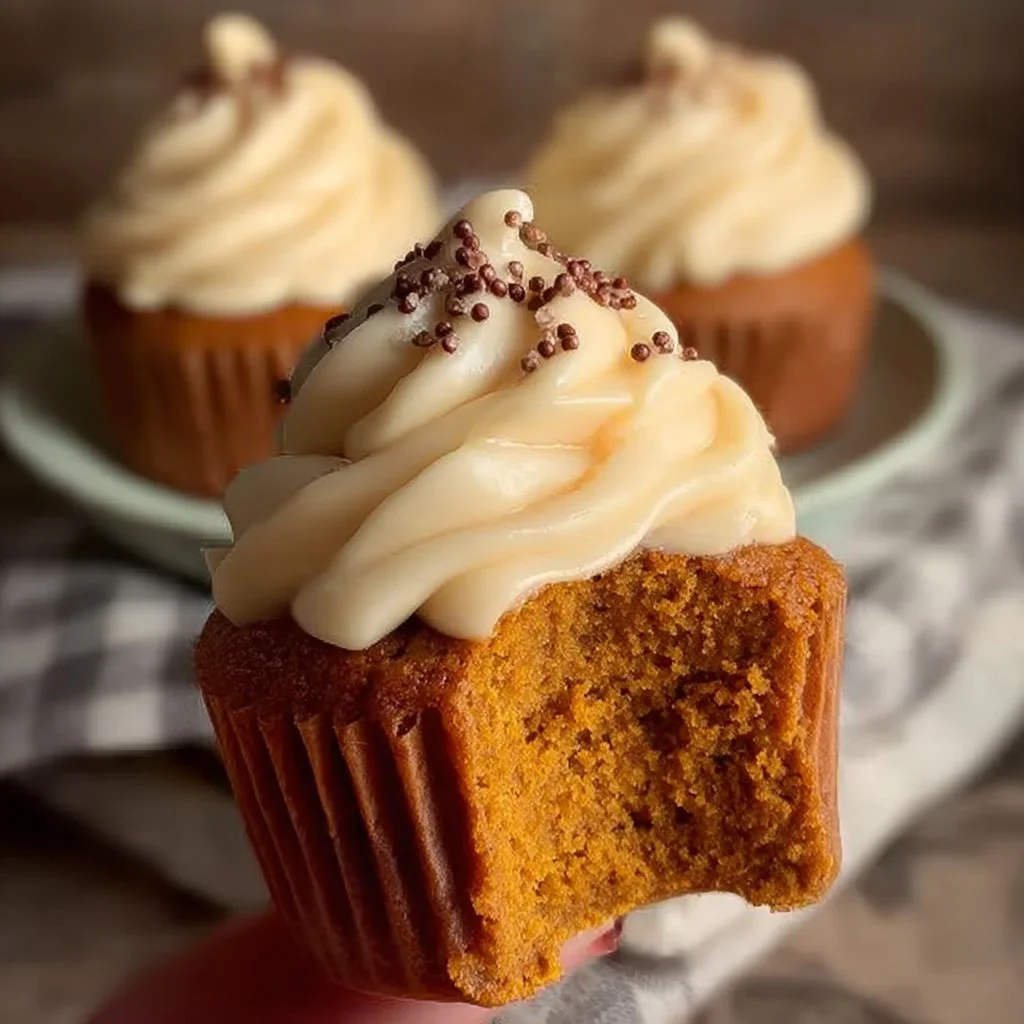 Delicious homemade pumpkin cupcakes with cream cheese frosting