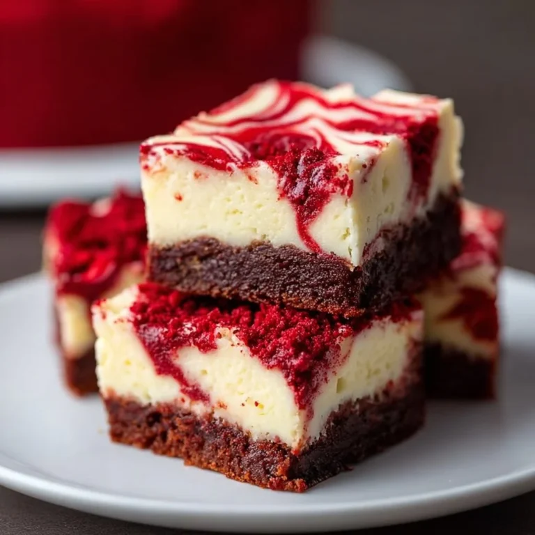 Red velvet cheesecake brownies topped with cream cheese frosting.