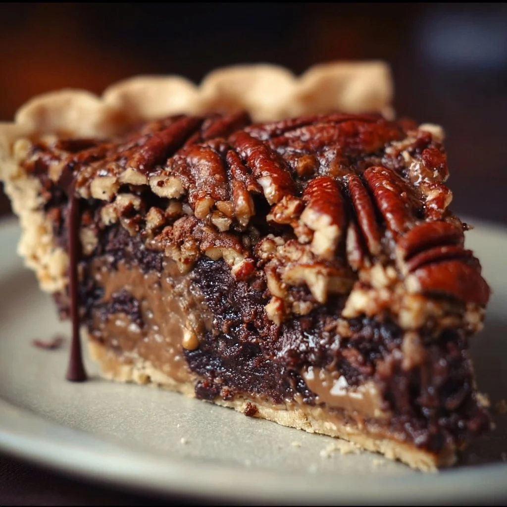 Delicious Texas Chocolate Pecan Pie with pecans and chocolate filling