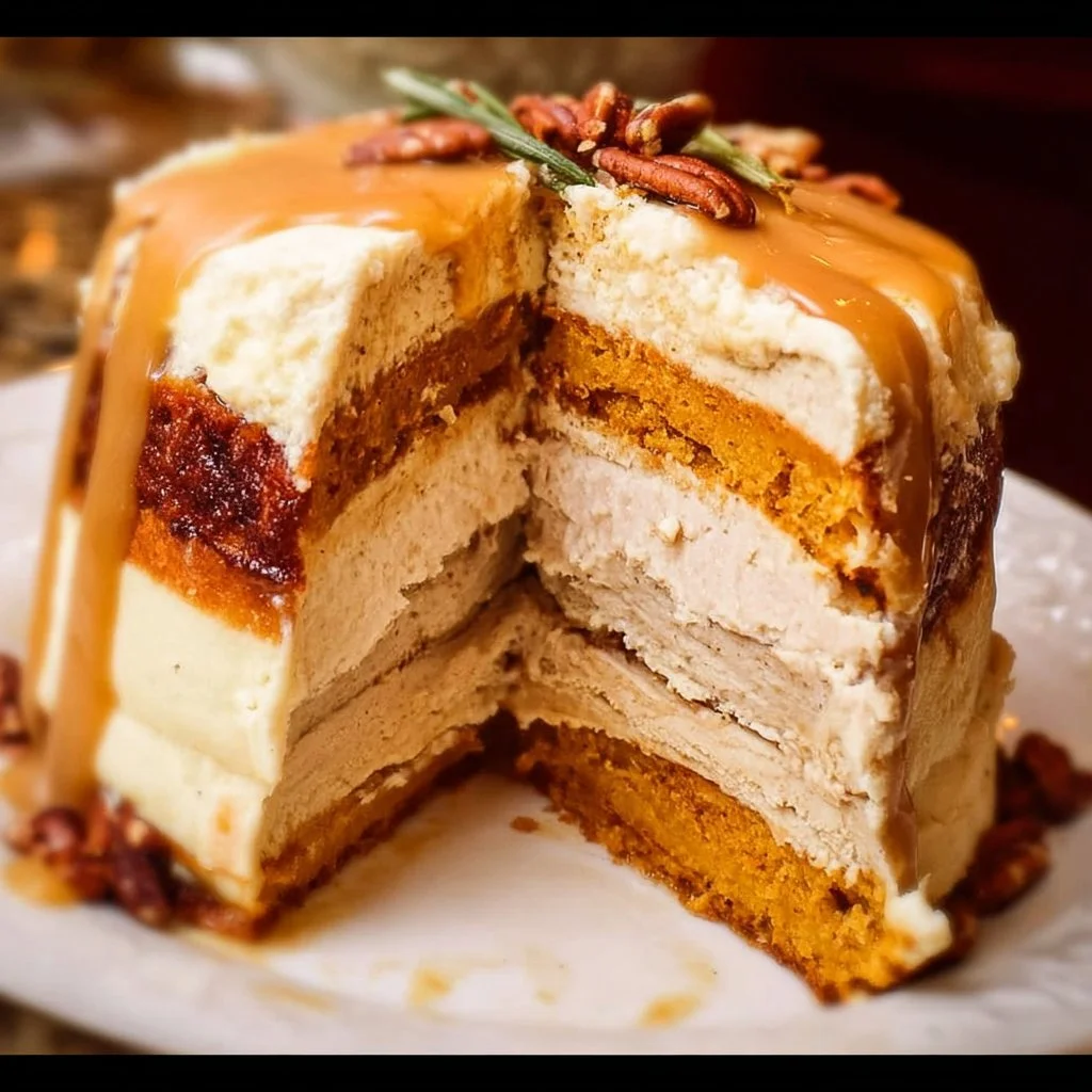 A Thanksgiving Piecaken combining layers of pie and cake for a festive dessert.