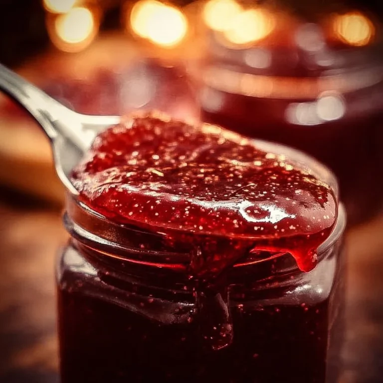 Jars of Amish Christmas Jam on a festive display table