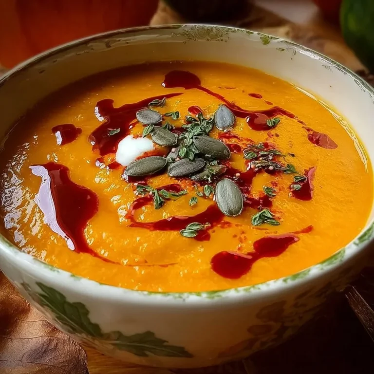 Bowl of autumn-spiced roasted pumpkin soup garnished with herbs