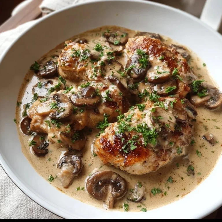 Delicious creamy mushroom chicken served with herbs and spices