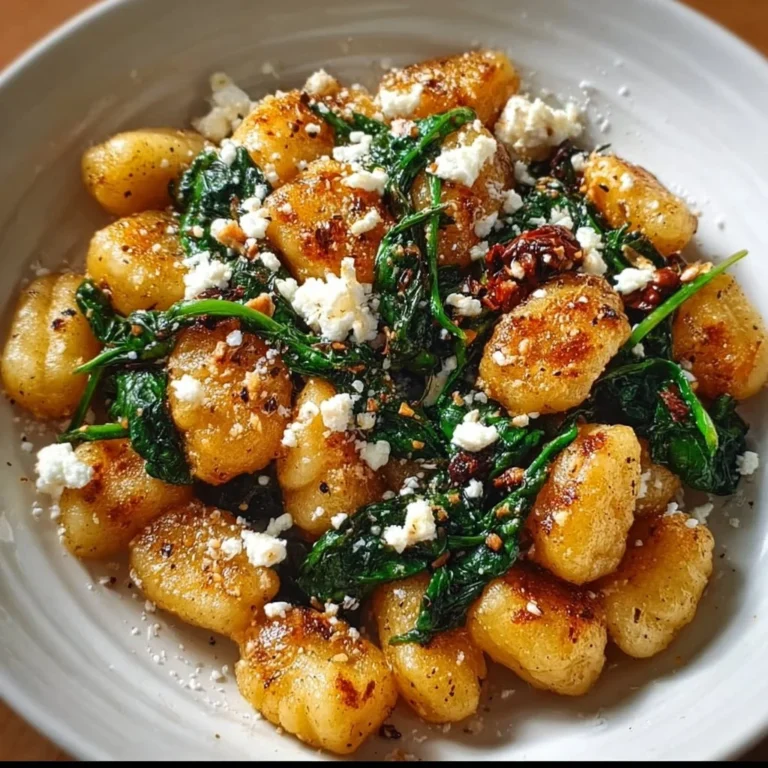 Crispy gnocchi sautéed with spinach and feta cheese in a delicious dish