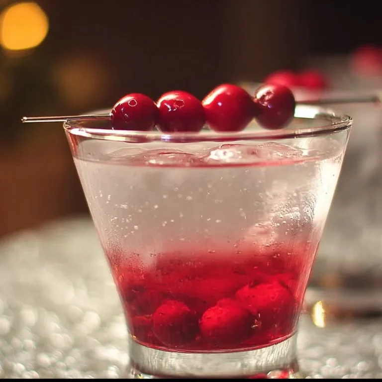 Festive white cranberry vodka Christmas cocktail garnished with fresh cranberries