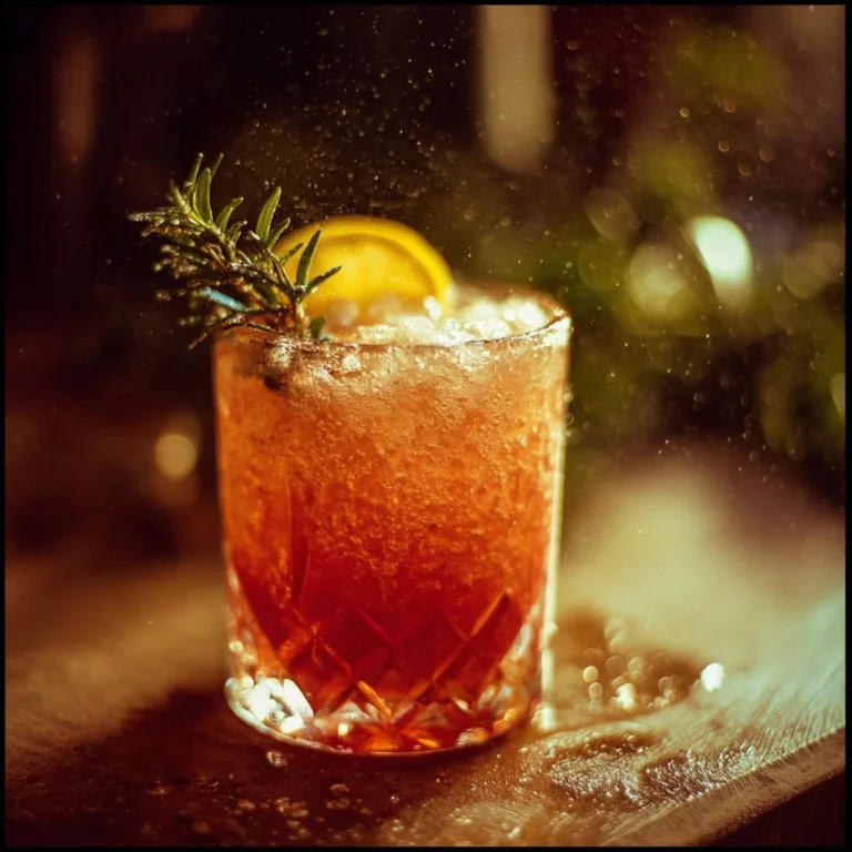 A vibrant Holiday Fizz cocktail garnished with citrus and festive decor.