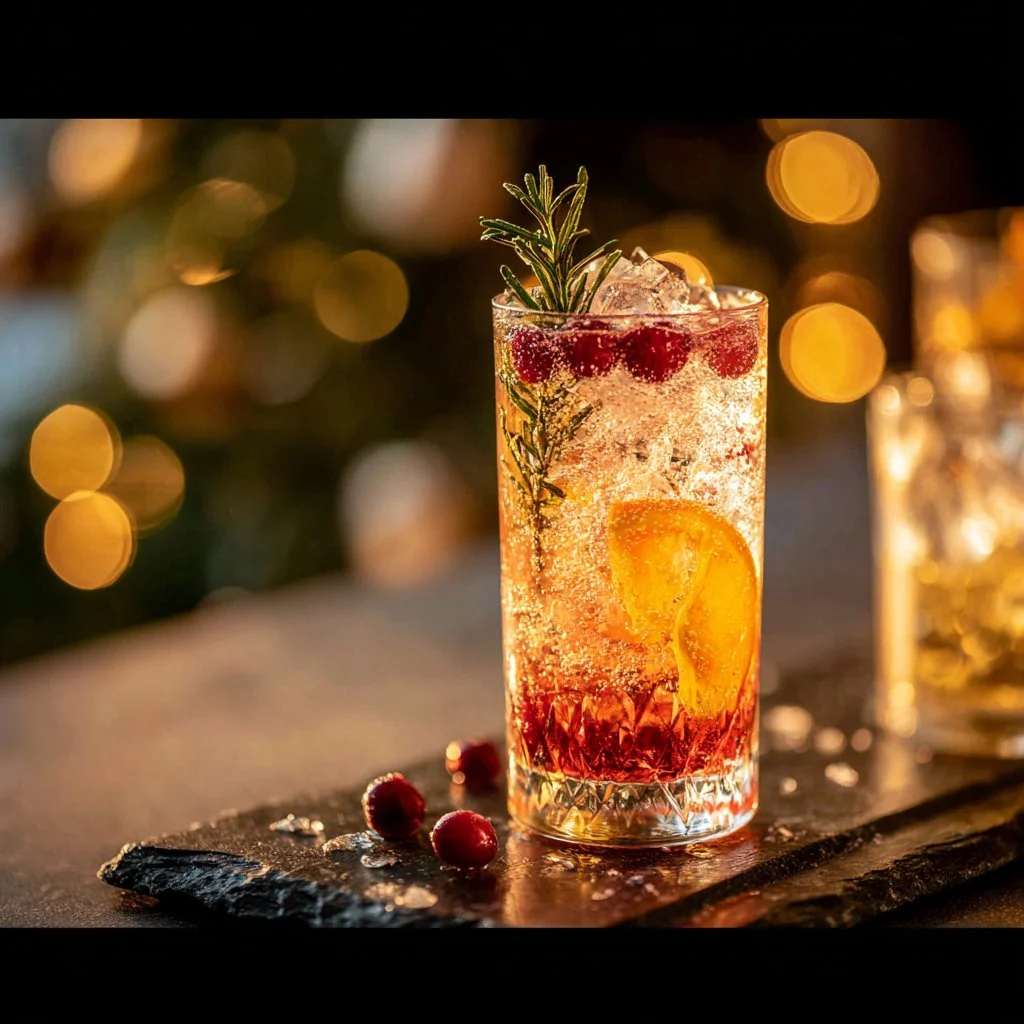 Nikki Sips showcasing a festive wintry spritz cocktail on Instagram.