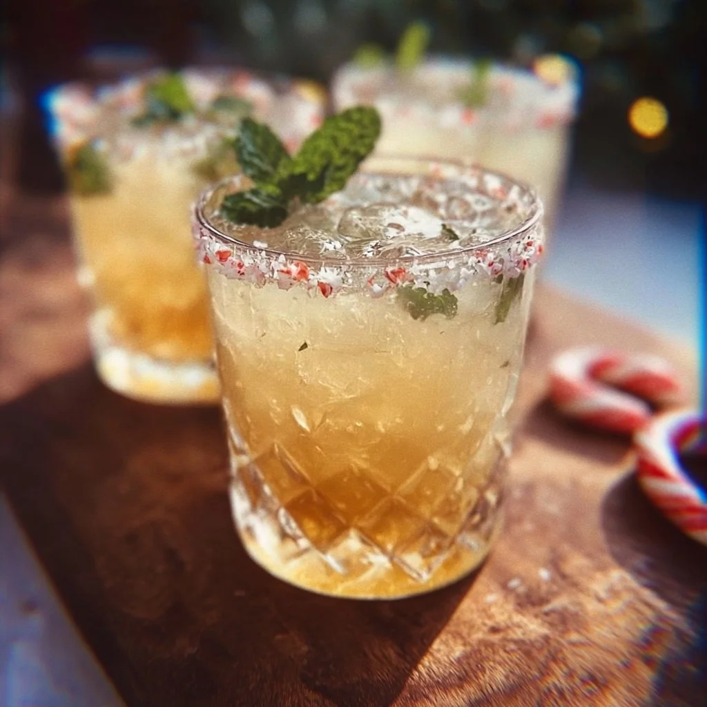 Colorful peppermint cocktails garnished with mint in festive glasses.