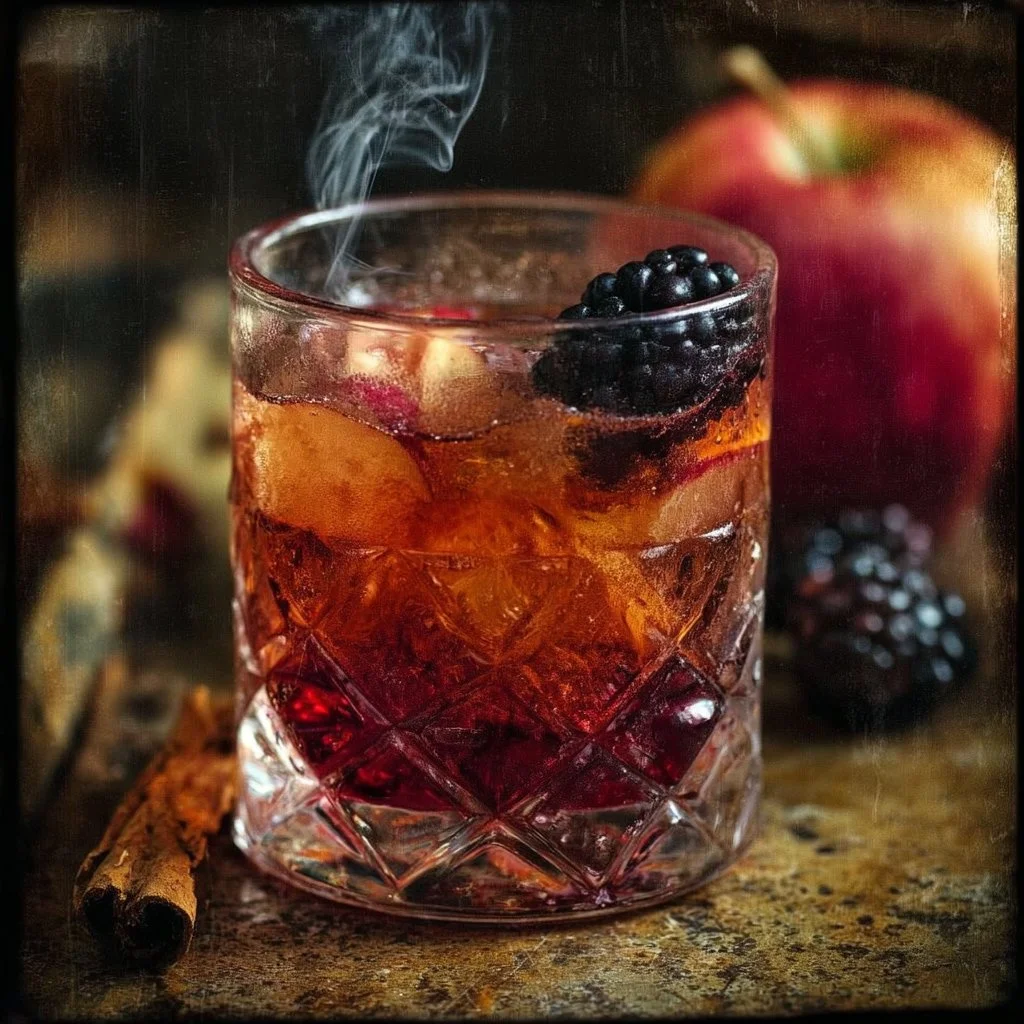 Poisoned Apple Cider Cocktail served in a spooky glass