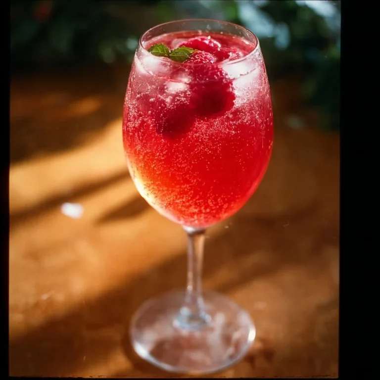 Refreshing Raspberry Moscato Cocktail served in a glass with fresh raspberries