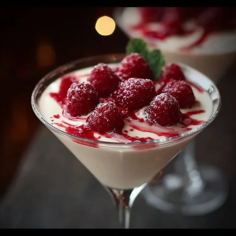 A Raspberry White Chocolate Martini garnished with fresh raspberries and chocolate shavings.