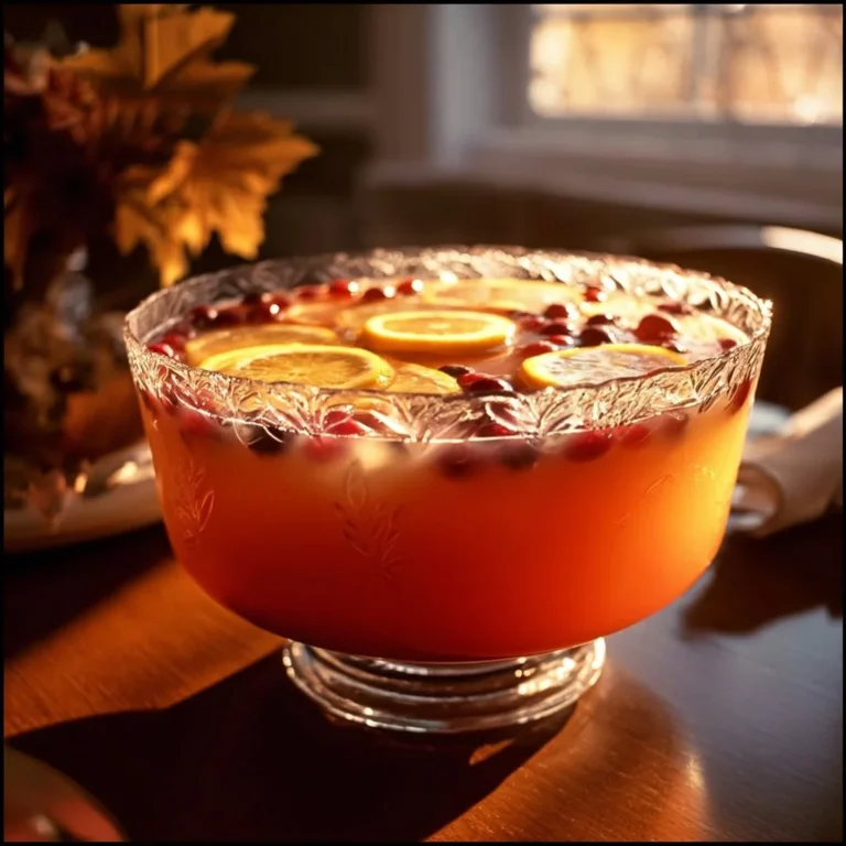Festive Thanksgiving Punch in a glass, garnished with fruits and spices.