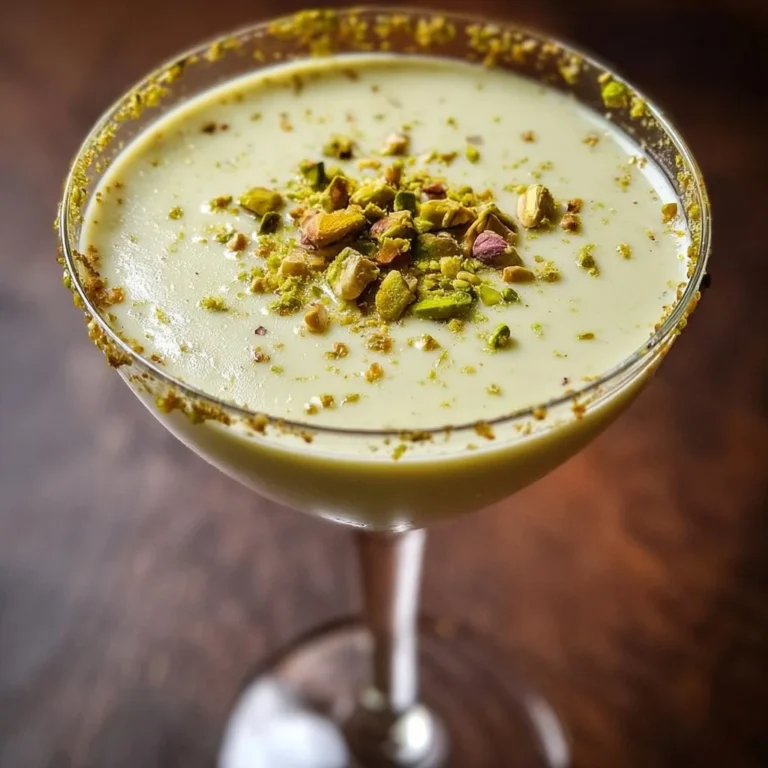 White Chocolate Pistachio Martini garnished with pistachios in a glass.