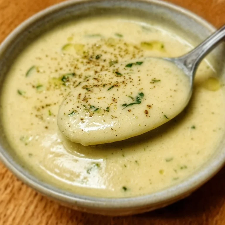 Bowl of creamy zucchini soup topped with fresh herbs and roasted seeds