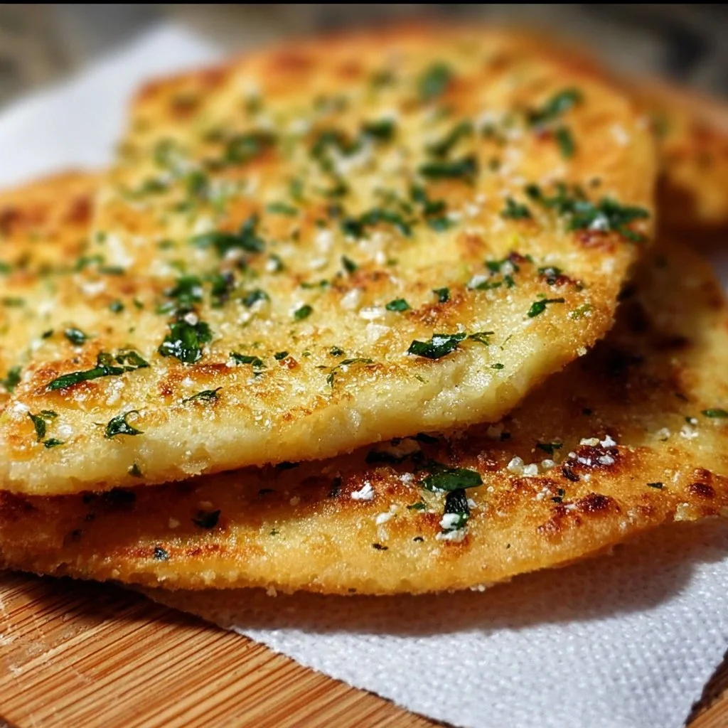 Delicious homemade Garlic Keto Flatbread served with fresh herbs.