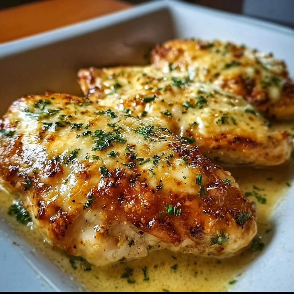 Keto Garlic Parmesan Chicken dish garnished with herbs on a plate.