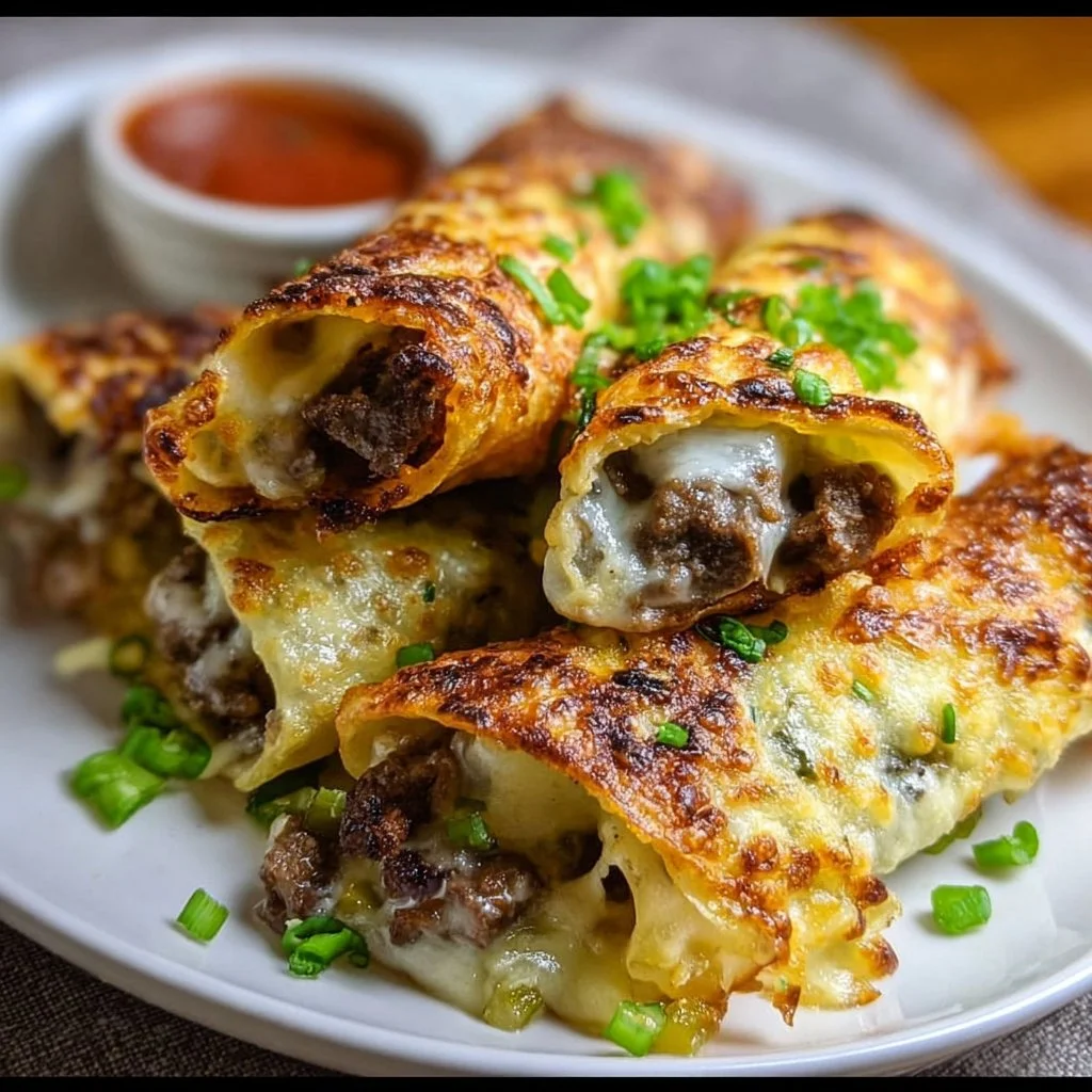 Delicious Keto Philly Cheesesteak Rolls served on a plate