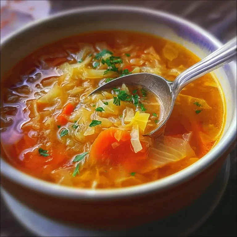 Bowl of low calorie cabbage fat burning soup with fresh ingredients