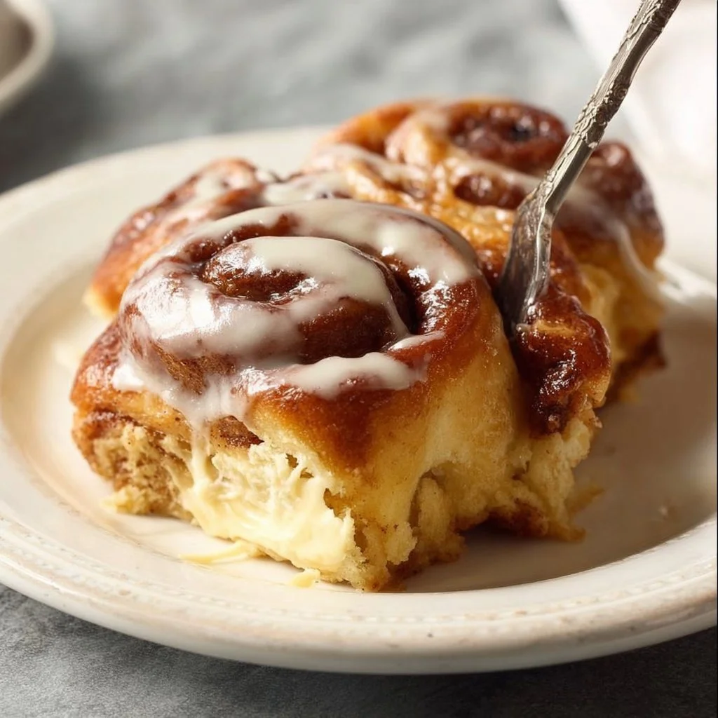 Delicious keto cinnamon rolls topped with frosting on a white plate
