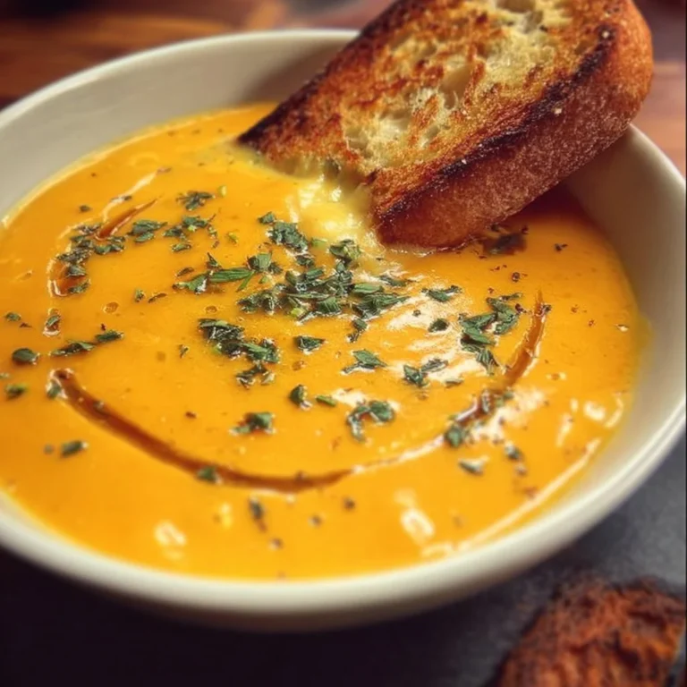 A bowl of delicious protein-packed butternut squash soup garnished with herbs