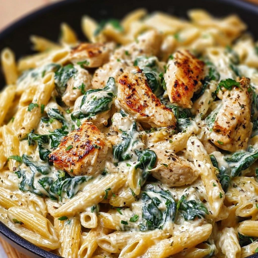 Frischkäse Spinat Hähnchen Pasta