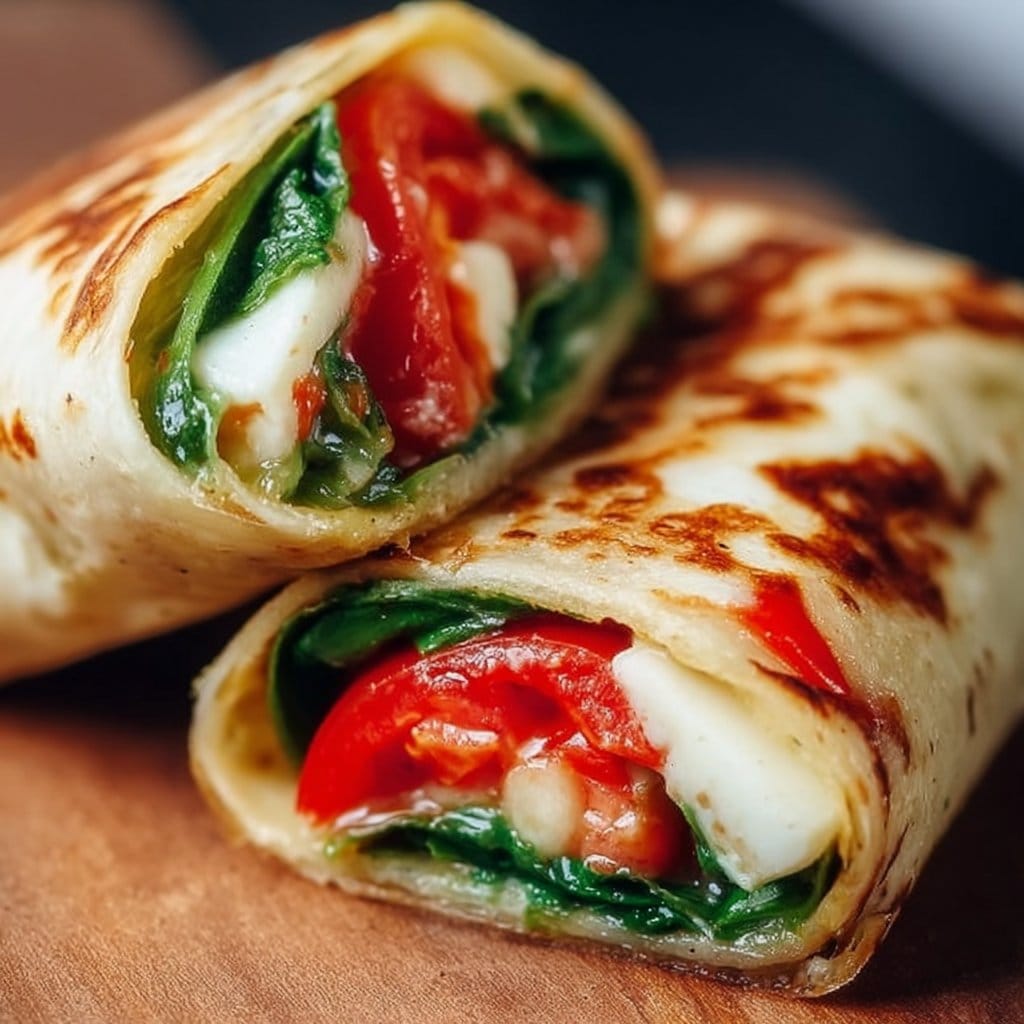 Vegetarischer Wrap mit Tomate und Mozzarella