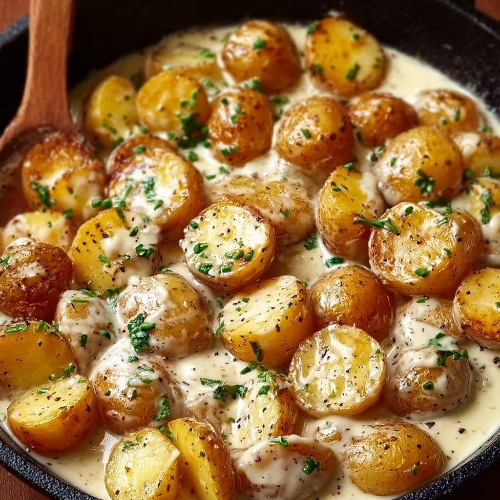 Kartoffeln mit Knoblauch-Sahnesauce