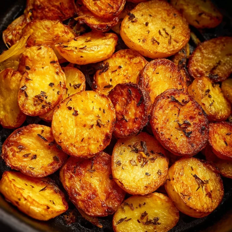 Knusprige Bratkartoffeln aus dem Airfryer serviert auf einem Teller.