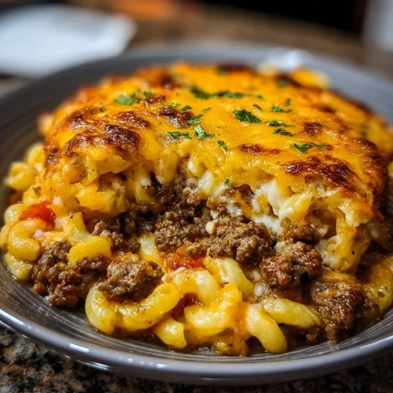 Leckerer Cheeseburger-Auflauf im Ofen zubereitet mit Käse und Hackfleisch.