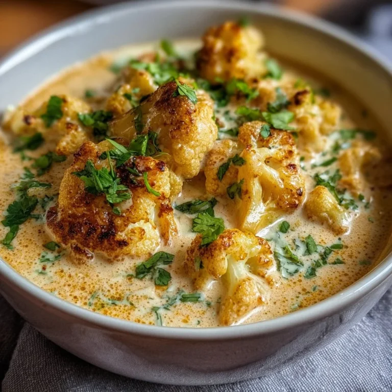 Cremiger Blumenkohl-Curry aus dem Backofen auf einem Teller serviert