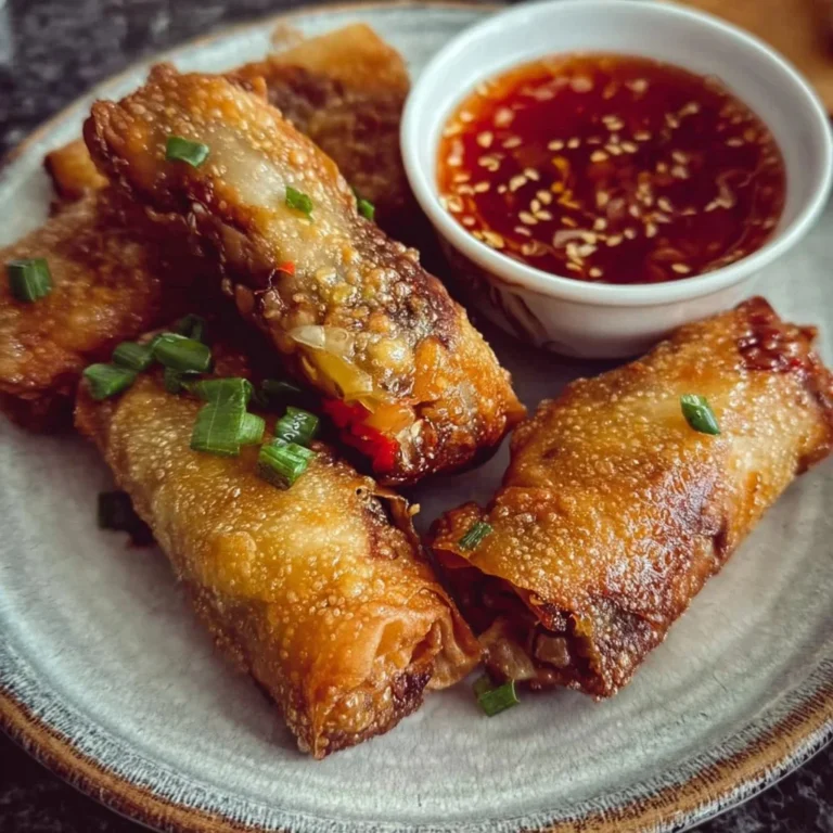 Crispy Frühlingsrollen aus dem Airfryer auf einem Holzbrett angerichtet