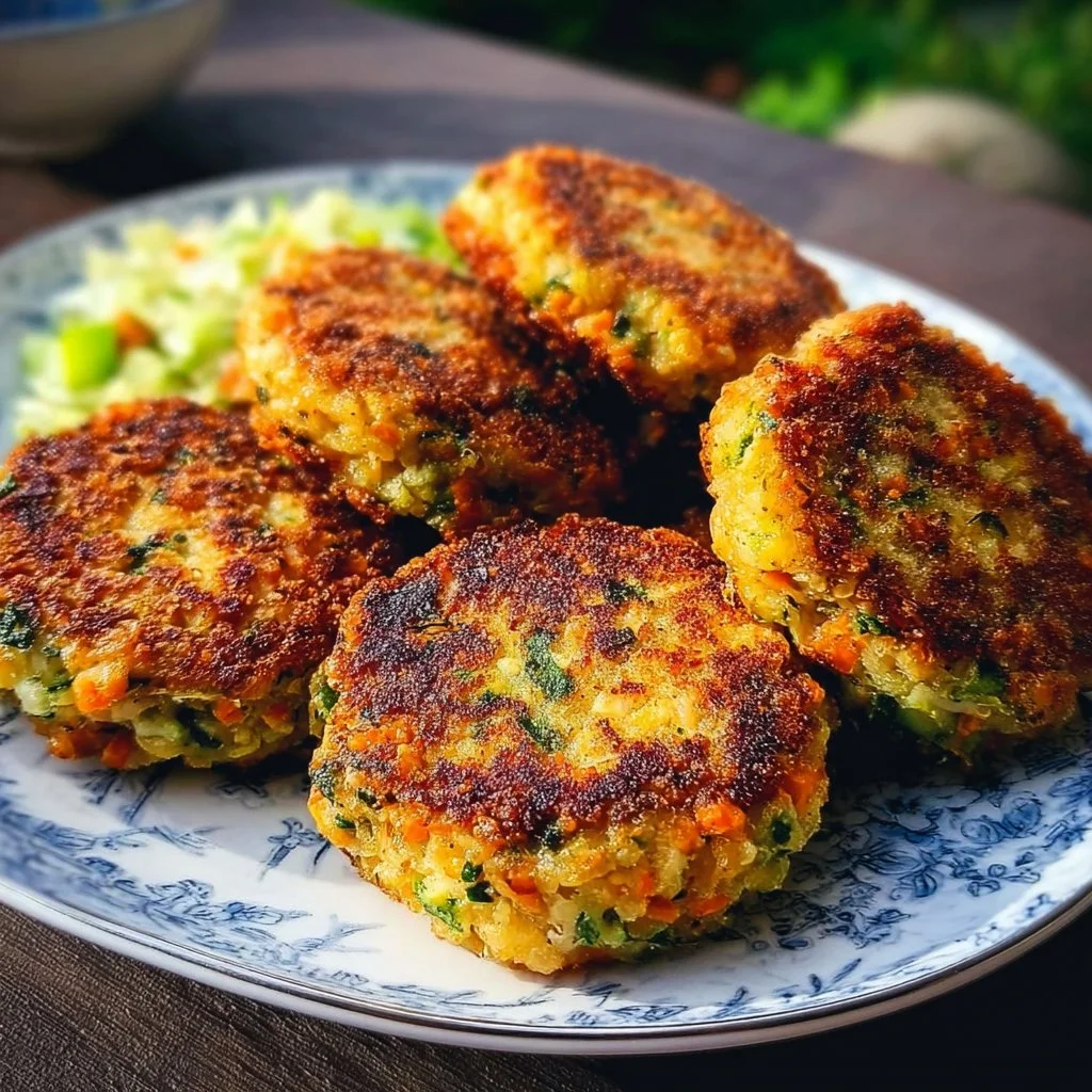 Leckere Gemüsefrikadellen auf einem Teller mit frischen Zutaten.