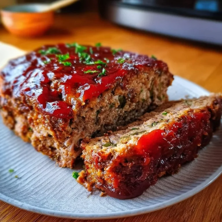 Saftiger Airfryer Hackbraten auf einem Teller serviert