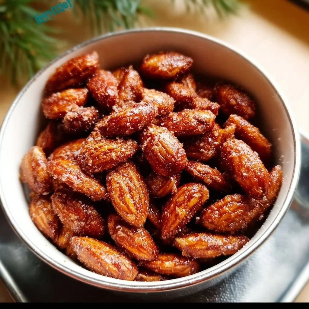 Gebrannte Mandeln aus der Heißluftfritteuse in einer Schüssel präsentiert