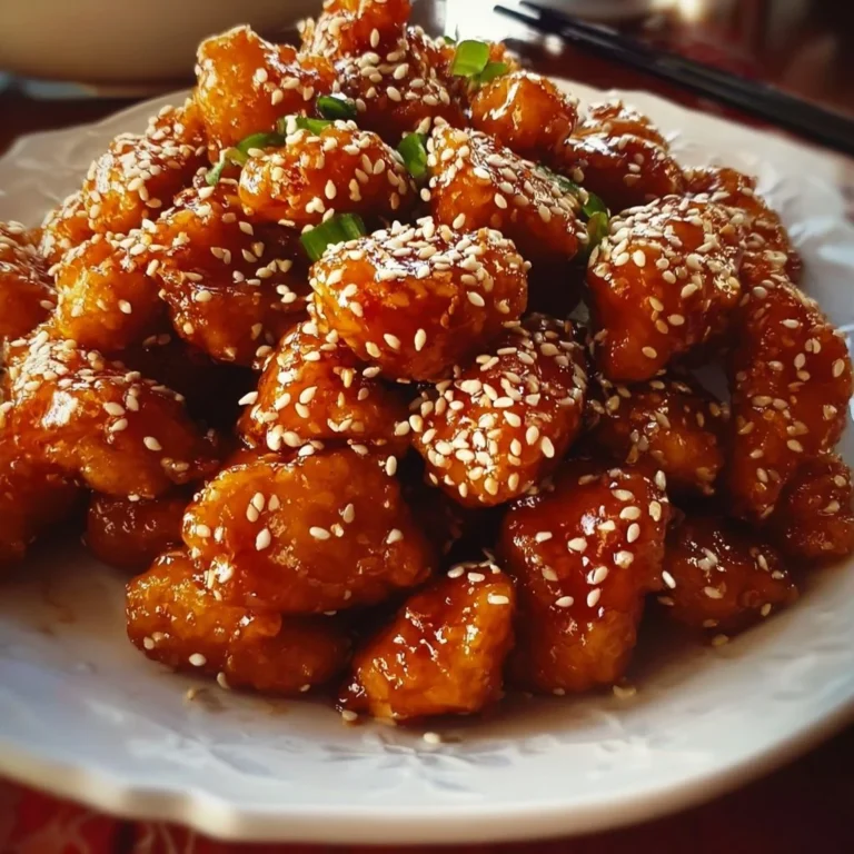 Leckeres Honig-Sesam-Hähnchen, das perfekt gebraten und serviert wird