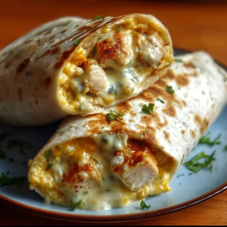 Käse-Knoblauch-Hähnchen-Wraps auf einem Teller serviert.