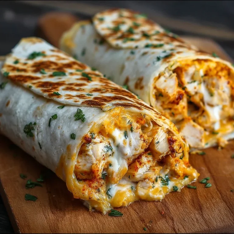 Käsige Knoblauch Hähnchen Wraps auf einem Teller serviert