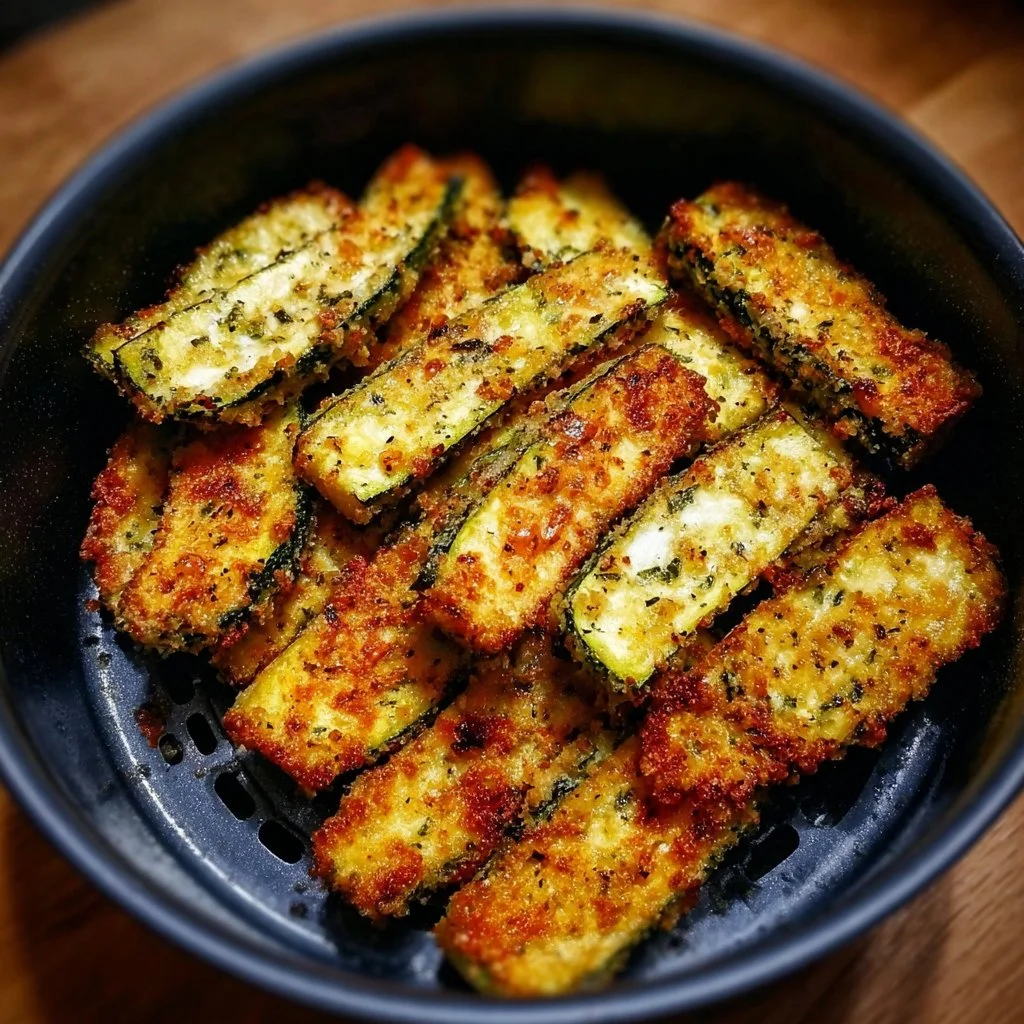 Luftgebratene Zucchini im Airfryer, knusprig und appetitlich serviert