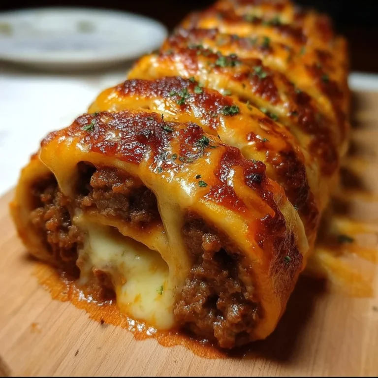 Saftige Hackfleisch-Käse-Rolle auf einem Teller serviert