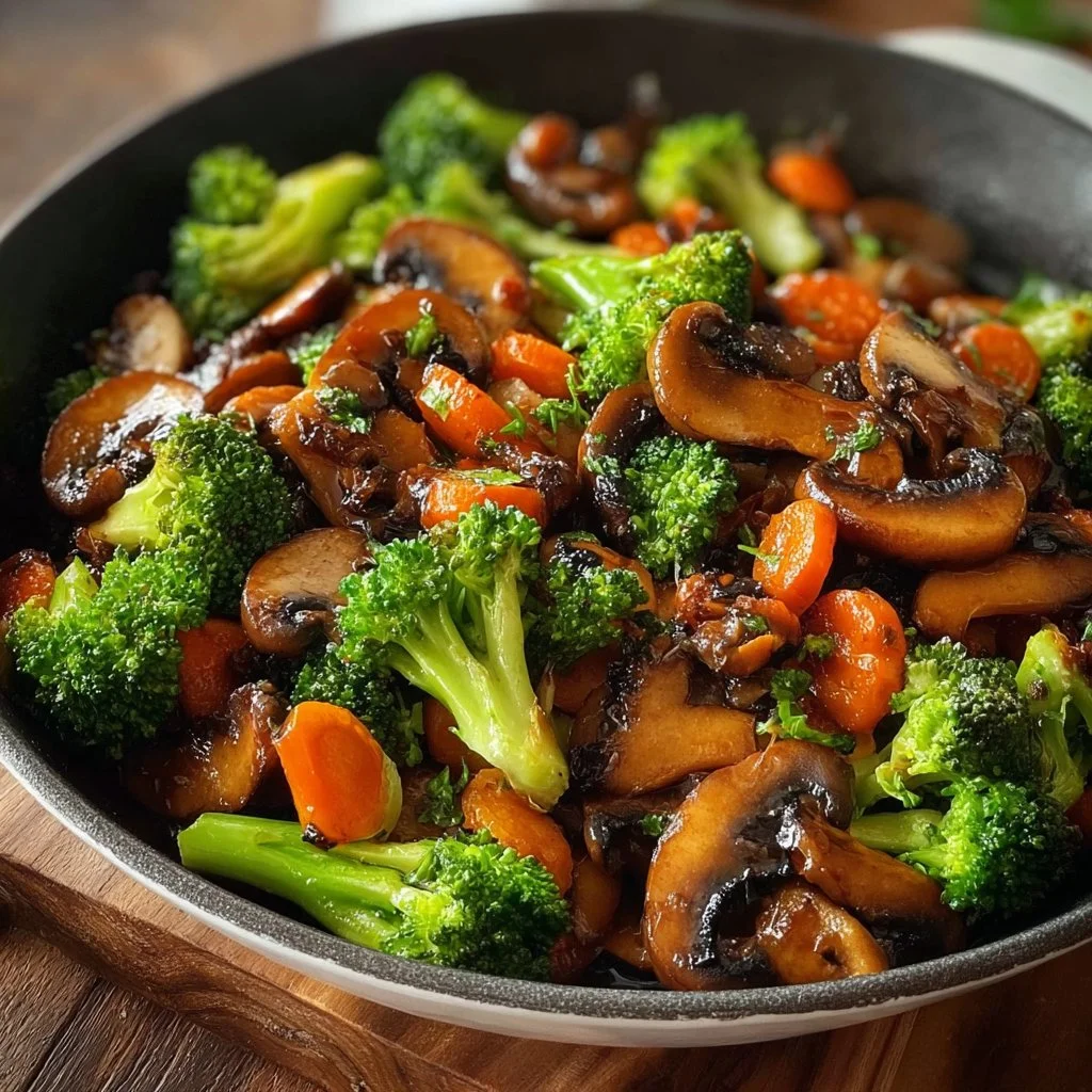 15-Minuten-Pfanne mit Champignons, Brokkoli und Karotten