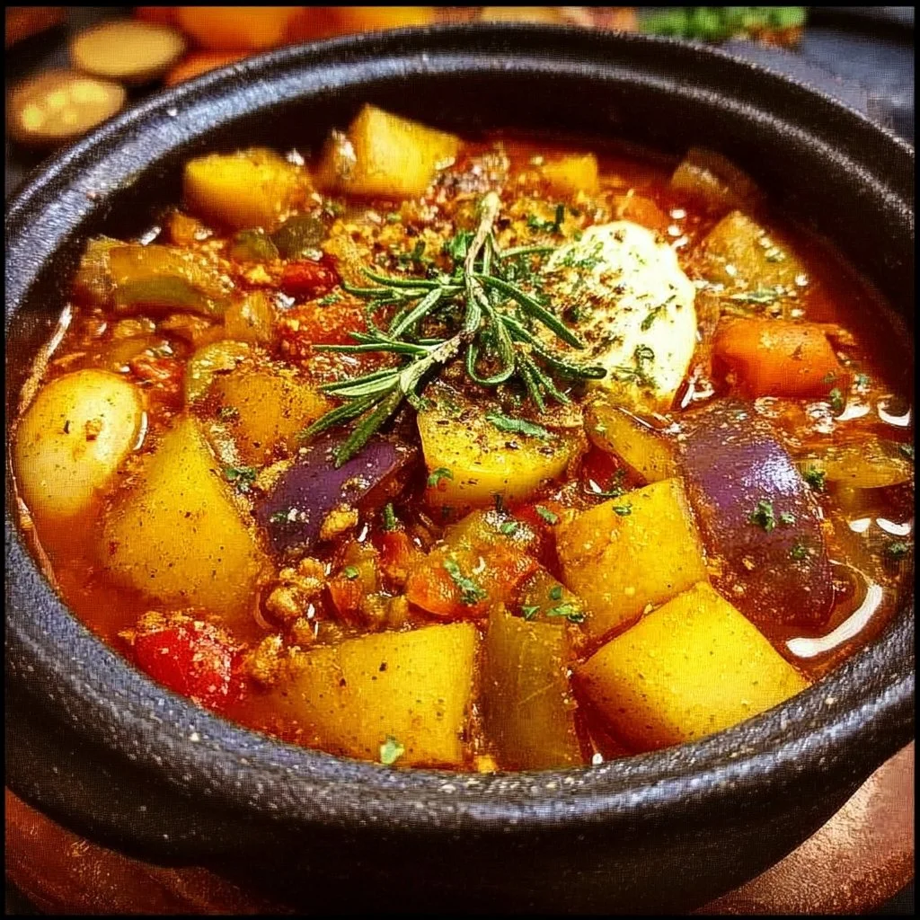 Vegetarischer Bauerntopf mit frischem Gemüse und Kräutern