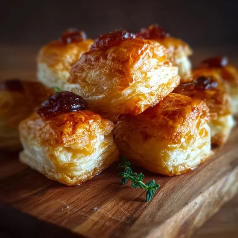 Blätterteig-Häppchen mit Camembert auf einem Teller angerichtet
