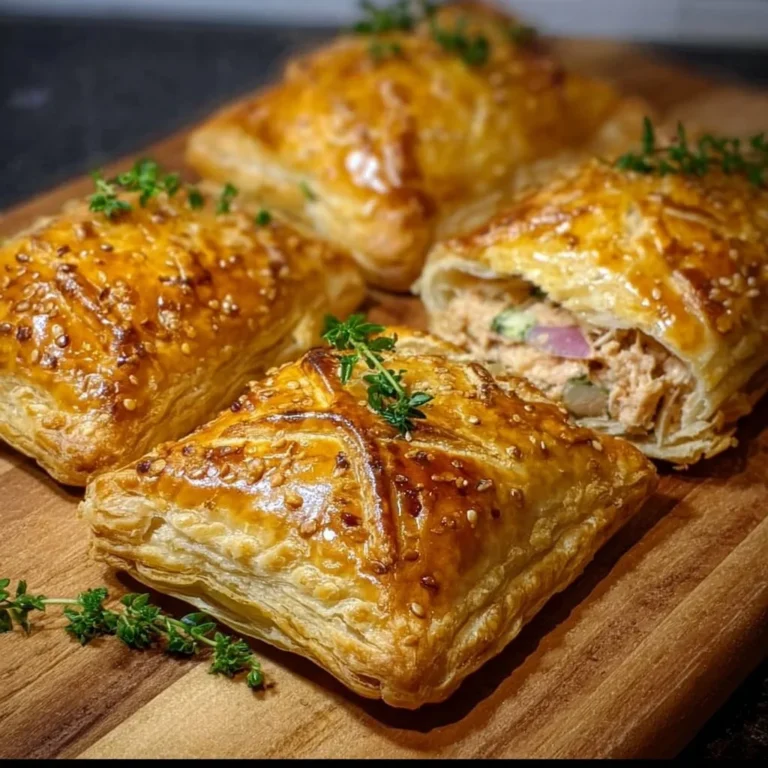 Knusprige Blätterteigtaschen mit Thunfischfüllung auf einem Teller