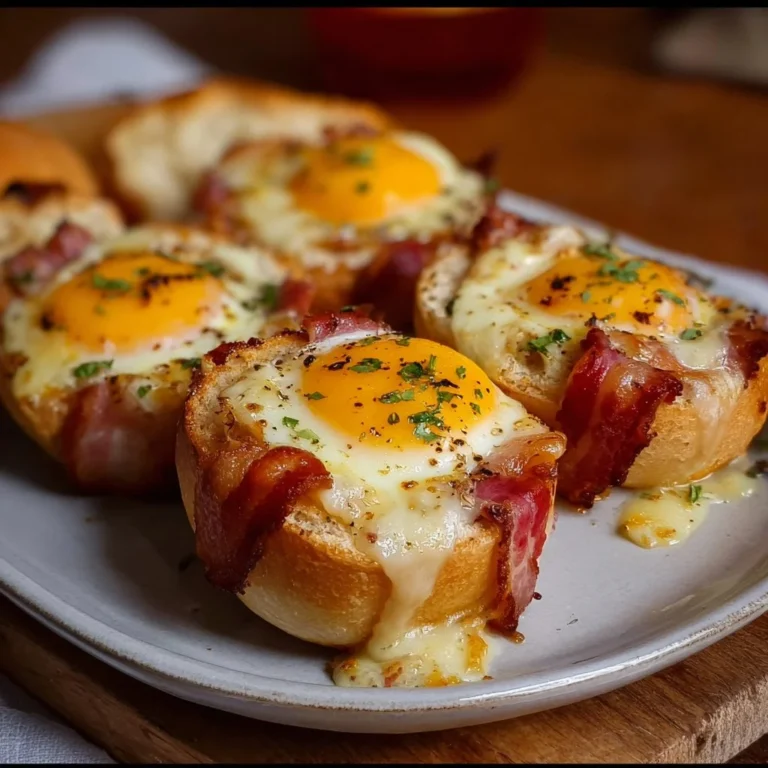 Gefüllte Frühstücksbrötchen mit Ei, Bacon und geschmolzenem Käse auf einem Teller