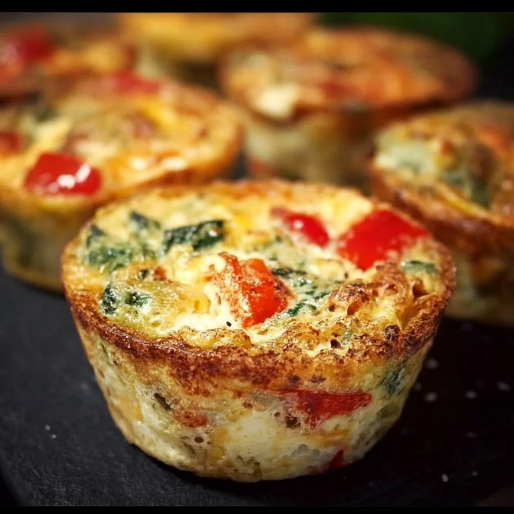 Leckere Gemüse Mini-Quiches auf einem Holzbrett bei Tageslicht