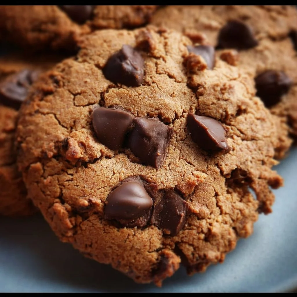 Glutenfreie Haferkekse mit Schokoladenstückchen auf einem Tischtuch