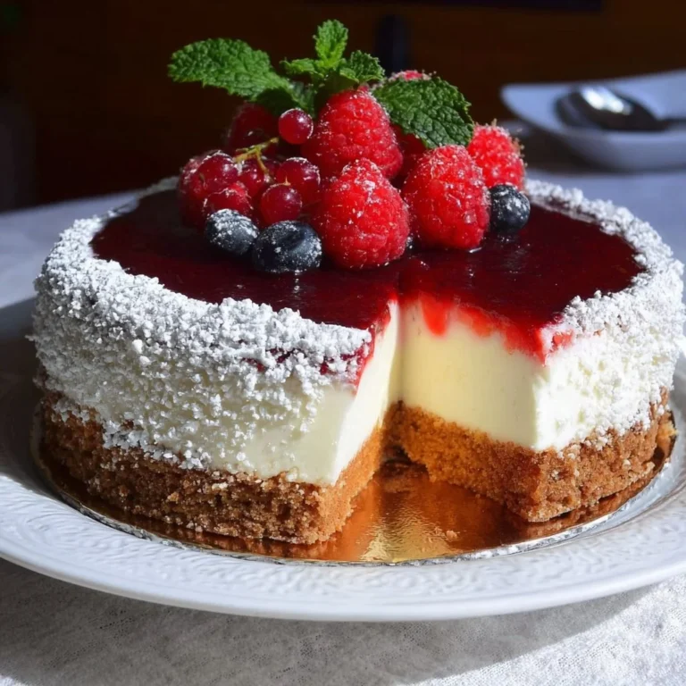 Glutenfreier Schneewittchen Kuchen mit weißem Zuckerguss und frischen Früchten